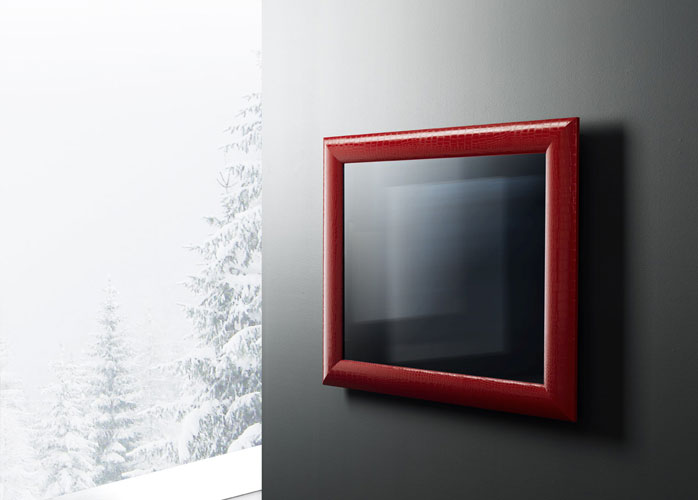 NEOD Mirror TV with Gloss Red Crocodile Frame